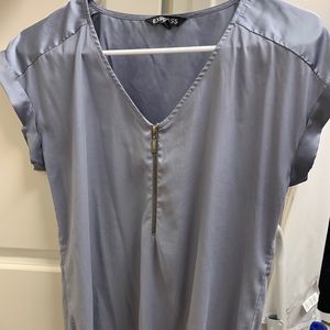 Silky V-Neck Zip Blouse